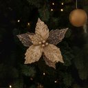 Ver imagem 2 de Kit 3 Flores Bico de Papagaio Pick Natal Vazado Veludo Champanhe Luxo Glitter e Lantejoulas 22cm