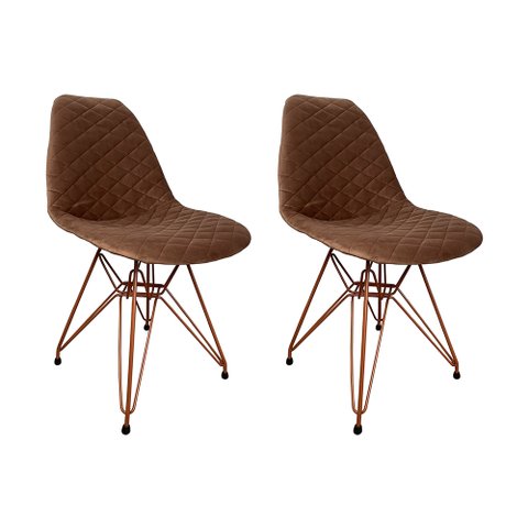 Kit 2 Cadeiras Jantar Estofadas Caramelo Eiffel Eames Base Cobre