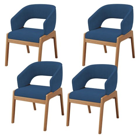 Kit 04 Cadeiras de Jantar e Estar Living Estofada Lince L02 Suede Azul Marinho - Lyam Decor