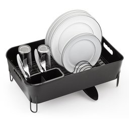 Escorredor De Pratos C/porta Talheres Deluxe 12 Pratos - Preto - 1