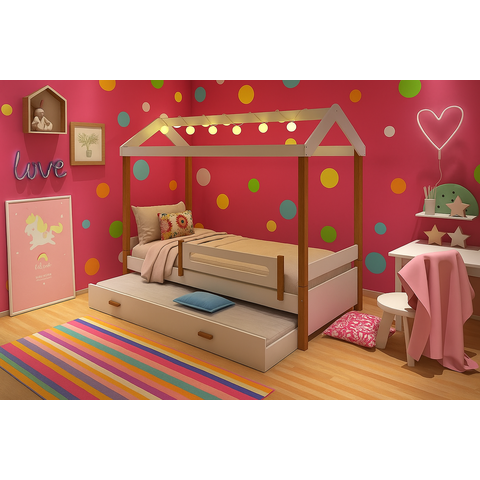 Cama Eliz com Cama Auxiliar Luz de Led e 2 Colchões Branco / Mel Casa e Bebê Shop