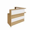 Ver imagem 2 de Balcão Recepção em L e Gaveteiro Suspenso com 2 Gavetas F5 Cor:macadâmia com Branco