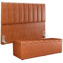 Ver imagem 1 de Kit Cabeceira Cama Box Queen 160cm Calçadeira Baú Dália W01 Couríssimo Camel - Lyam Decor