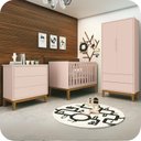 Ver imagem 3 de Quarto de Bebê Berço + Cômoda + Guarda Roupa Rosa Classic Pés em Madeira