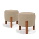 Ver imagem 1 de Kit 2 Puffs Sala Redondos Eros Linho Banqueta Pés Madeira Retrô Decorativo:bege