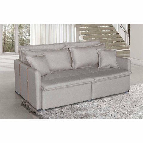 Sofá Cama Dubai 4 Lugares Retrátil e Reclinável Creme Linho de Casa Decor Estofados