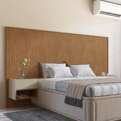 Cabeceira para Cama de Casal/queen Florença com 2 Mesas de Cabeceira Cedro/off White