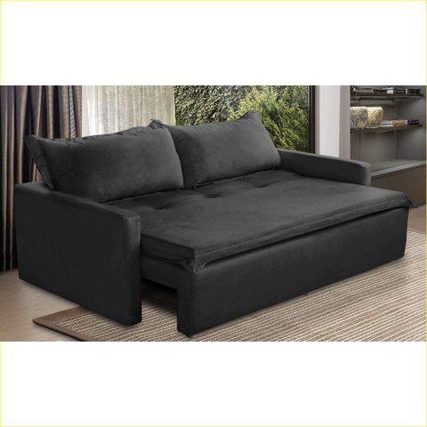 Sofá sem Caixa Retrátil e Reclinável 2,00m com Molas Karla Suede Preto Rover & Beato