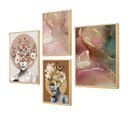 Ver imagem 1 de Kit 4 Quadros Decoração Ambiente Sala com Moldura Caixa e Mulher Abstrato Moderno Colorido