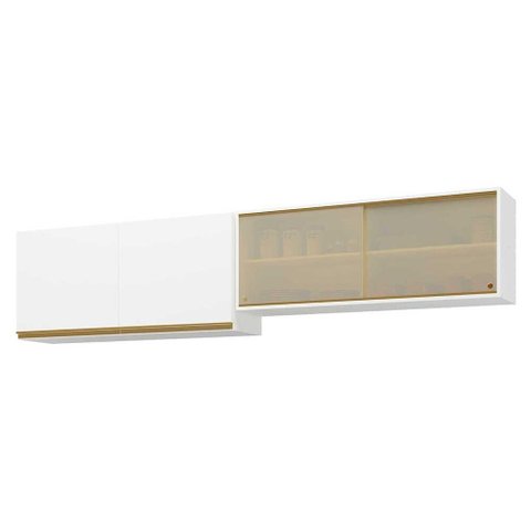 Kit 2 Armários de Cozinha Aéreos 4 Portas Veneza Multimóveis Mp2150 Branco/dourado