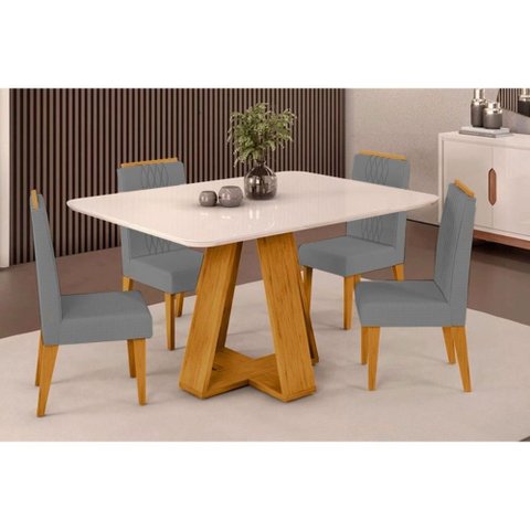 Mesa Sala Celeste 120 + 4 Cad Lia Cedro DJ Móveis