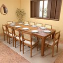 Ver imagem 1 de Conjunto de Jantar Cancun 10 Lugares Tampo MDF Assento Estofado Linho Bege 250cm