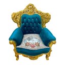 Ver imagem 3 de Par de Poltrona Verde Turquesa com Dourado 122x91x85 Toque de Luxo para Sala de Estar