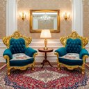 Ver imagem 2 de Par de Poltrona Verde Turquesa com Dourado 122x91x85 Toque de Luxo para Sala de Estar