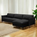 Ver imagem 1 de Sofá Decorativo Karine 5 Lugares Sala de Estar 300cm com Chaise Pés em Aço Couro Preto G88 - Gran Be