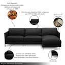 Ver imagem 3 de Sofá Decorativo Karine 5 Lugares Sala de Estar 300cm com Chaise Pés em Aço Couro Preto G88 - Gran Be