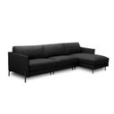Ver imagem 2 de Sofá Decorativo Karine 5 Lugares Sala de Estar 300cm com Chaise Pés em Aço Couro Preto G88 - Gran Be