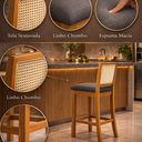 Ver imagem 5 de Banqueta Alta em Tela Sextavada Assento Estofado Linho Chumbo Rubi Madeira Maciça Mel