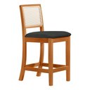 Ver imagem 2 de Banqueta Alta em Tela Sextavada Assento Estofado Linho Chumbo Rubi Madeira Maciça Mel