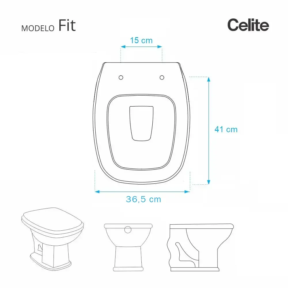 Tampa de Vaso Fit Branco para bacia Celite Com Ferragem Dourada - 3