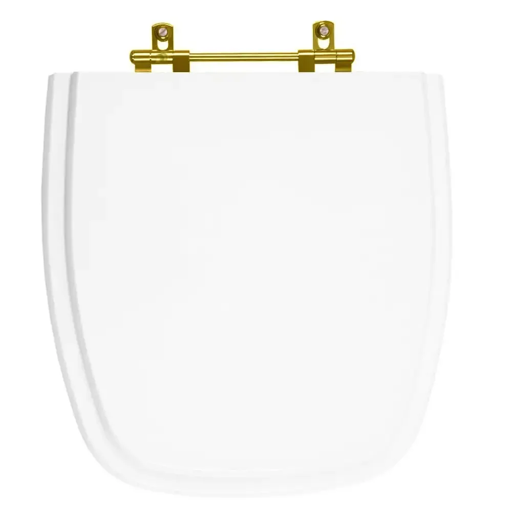 Tampa de Vaso Fit Branco para bacia Celite Com Ferragem Dourada - 1