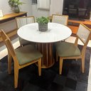 Ver imagem 1 de Mesa de Jantar Redonda 105cm com 4 Cadeiras Dalla Costa Mdf Cor:off White com Freijó e Verde;cor da