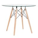 Ver imagem 1 de Mesa Eames Eiffel Redonda Tampo de Vidro 90cm com Base de Madeira