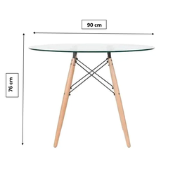 Mesa Eames Eiffel Redonda Tampo de Vidro 90cm com Base de Madeira - 3