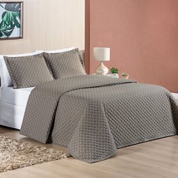 Cobre Leito Casal 3 Peças Ravena Colcha Bordado Geométrico 200 Fios Micropercal Camafeu - 2 Cobre Leito Casal 3 Peças Ravena Colcha Bordado Geométrico 200 Fios Micropercal Camafeu - 2