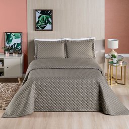 Cobre Leito Casal 3 Peças Ravena Colcha Bordado Geométrico 200 Fios Micropercal Camafeu - 1 Cobre Leito Casal 3 Peças Ravena Colcha Bordado Geométrico 200 Fios Micropercal Camafeu - 1