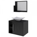 Ver imagem 2 de Armário de Banheiro com Cuba e Espelho 1 Porta 2 Prateleiras Preto ônix 13689 - Compace