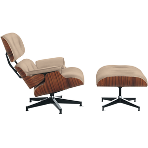 Poltrona com Puff Charles Eames Madeira Pau-ferro Couro Ecológico:off-white