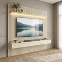 Ver imagem 1 de Rack com Painel Ripado para TV até 90 Polegadas em MDF com LED 250x228,8cm Branco Off White Nobre