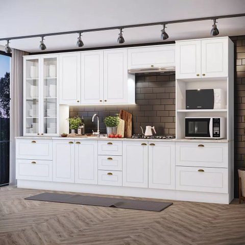 Cozinha Modulada 343cm 6 Peças 12 Portas 7 Gavetas Americana Henn - Branco/calcare