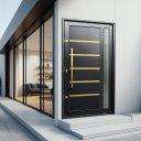 Ver imagem 2 de Porta Pivotante Alumínio Lamb.Miraggio c/Pux.e.Elite Preto Gold 240x130 Brimak