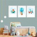 Ver imagem 2 de Kit 3 Quadros Grandes Quarto Infantil Esquadrilha Dino 60x48cm:moldura Branca
