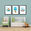 Ver imagem 1 de Kit 3 Quadros Grandes Quarto Infantil Esquadrilha Dino 60x48cm:moldura Branca
