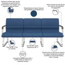 Ver imagem 3 de Cadeira Longarina 3 Lugares Recepção com Braço Pés Cromado Lev P03 Crepe Azul - Lyam Decor