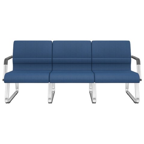 Cadeira Longarina 3 Lugares Recepção com Braço Pés Cromado Lev P03 Crepe Azul - Lyam Decor