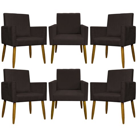 Kit 6 Poltronas Decorativas para Sala Mari Suede