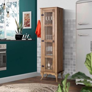 Cristaleira Para Cozinha Madeira Maciça 1 Porta Em Vidro Mel Shop JM
