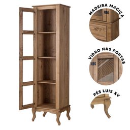Cristaleira Para Cozinha Madeira Maciça 1 Porta Em Vidro Mel Shop JM - 3