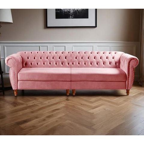 Sofá Nobreza 4 Lugares Clássico Chesterfield Bipartido Retrô - Veludo Rosa
