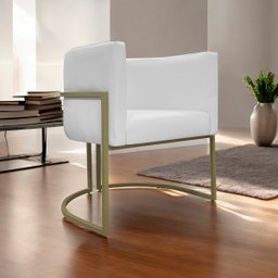 Poltrona Decorativa Recepção Luna Corino Base de Ferro Champagne - 2