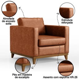 Poltrona Decorativa Para Sala de Estar Jane D05 Couríssimo Camel - Mpozenato - 3