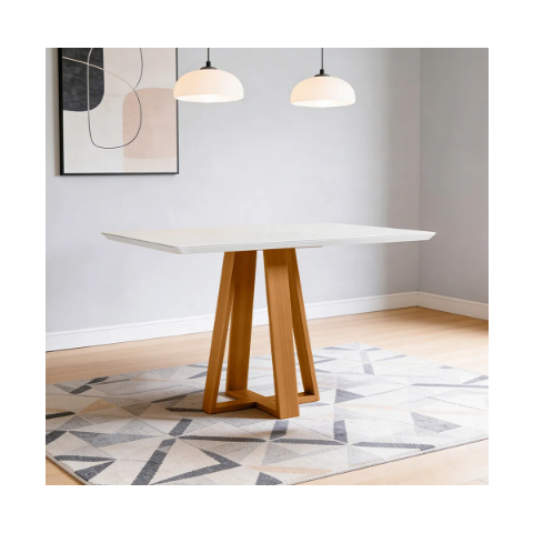 Mesa de Jantar 4 Lugares Retangular 120cm Tampo MDF com Vidro Elian N01 Ypê Off White - Lyam Decor