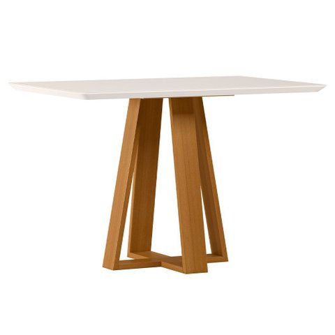 Mesa de Jantar 4 Lugares Retangular 120cm Tampo Mdf com Vidro Elian N01 Ypê Off White - Lyam Decor