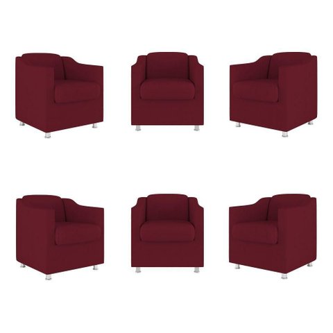 Kit 6 Cadeiras Poltronas Decorativas Espera Clinica Dentista Cor:marsala