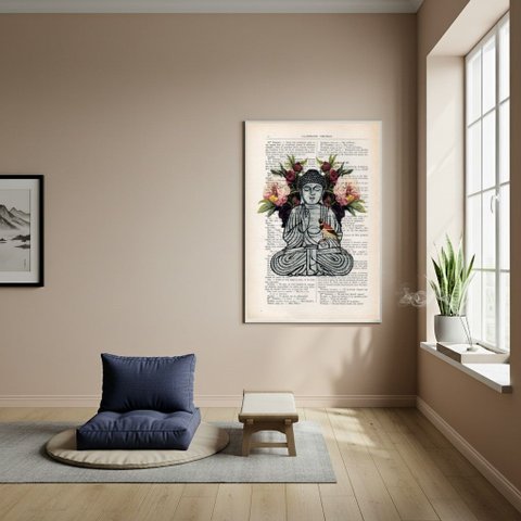 Quadro Decorativo Colagem de Buda - 70x50cm:moldura Preta