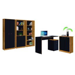 Conjunto para Escritório 5 peças Office 1 estante 1 livreiro 2 Armários Preto/Nature J&A - 1